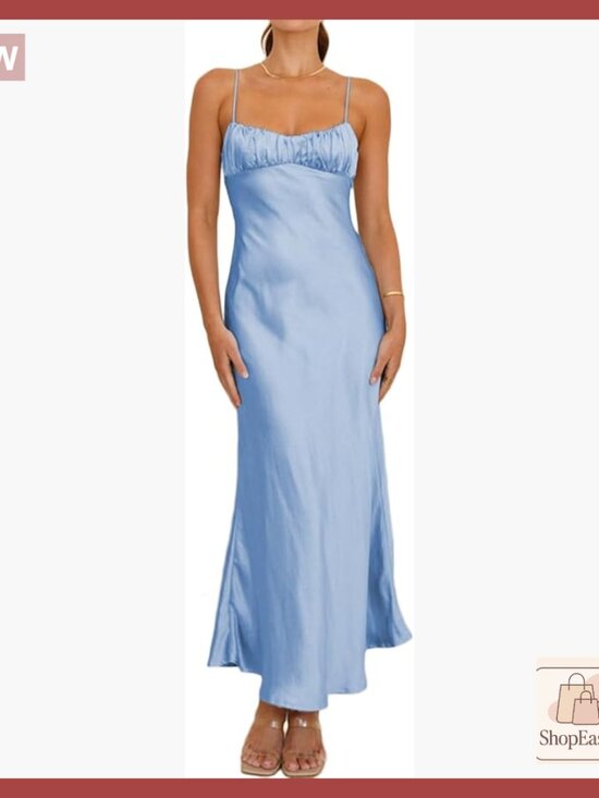 Dresses & Skirts - Satin Backless Ruched Twist Midi Dress Elegant Cocktail Wedding Guest